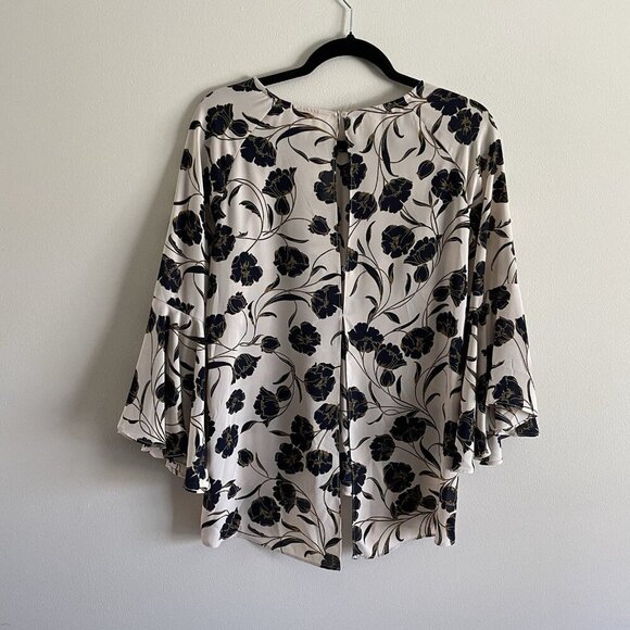 LC Lauren Conrad Runway Women S Floral Bell Sleeves Open Back Flutter Blouse - Picture 10 of 12